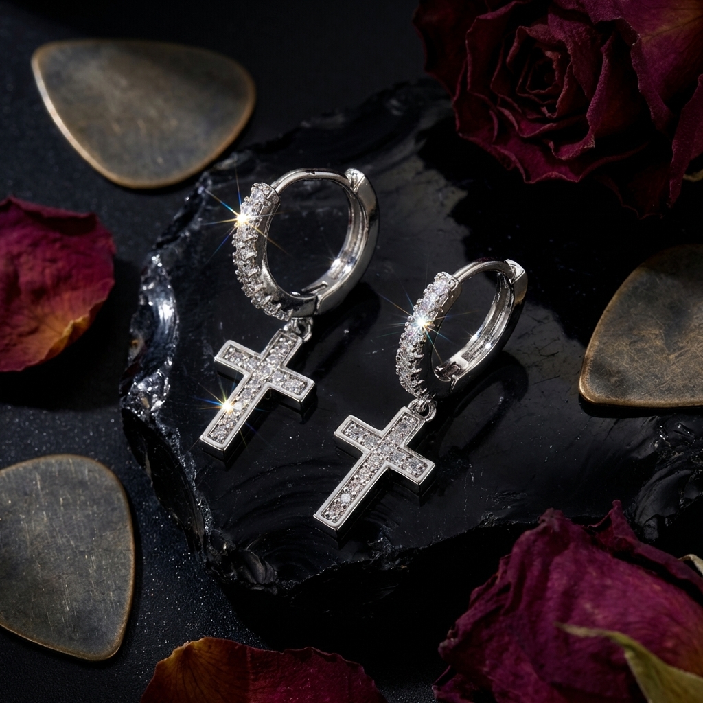 Women Accessories Meaning - Brilliant CZ Cross Drop Earrings for